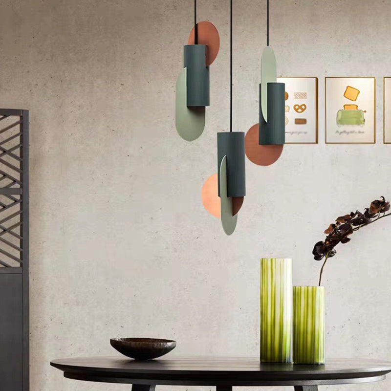 Taavita Geometric Color Blocks 1-Light Pendant Lighting Macaron Metal Pink Green Gray Ceiling Light