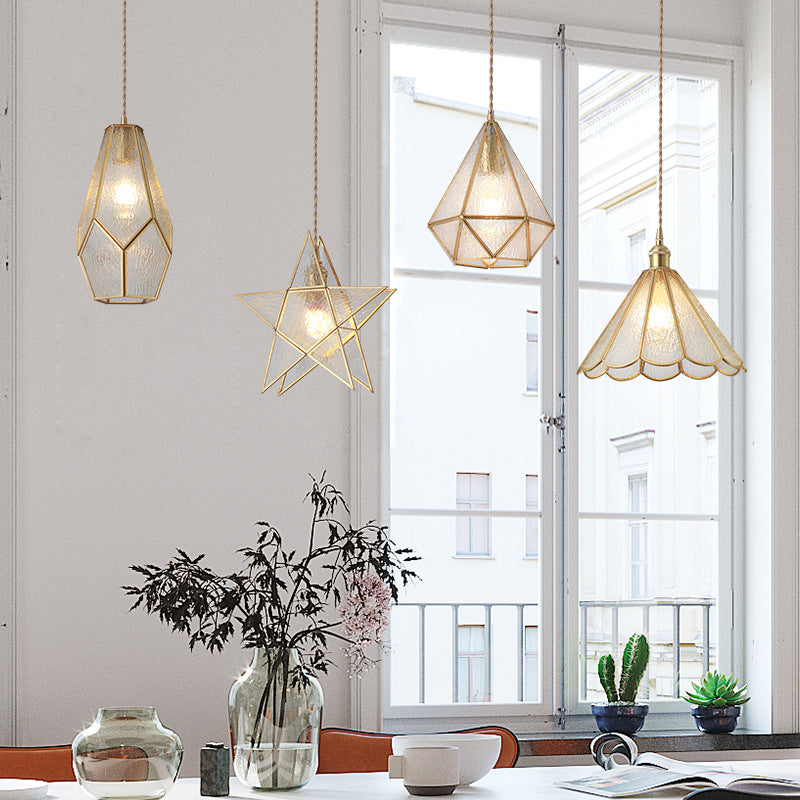 Taavita Style Hanging Lighting Treatment - Shaded Glass Hanging Pendant with Brass Canopy