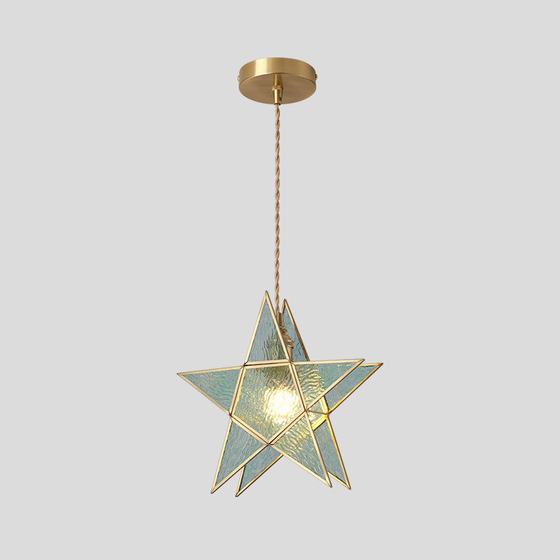 Suspended Lighting Fixture Tiffany Style Shaded Glass Hanging Pendant with Brass Canopy Blue Diamond Clearhalo 'Ceiling Lights' 'Glass shade' 'Glass' 'Modern Pendants' 'Modern' 'Pendant Lights' 'Pendants' Lighting' 2593522