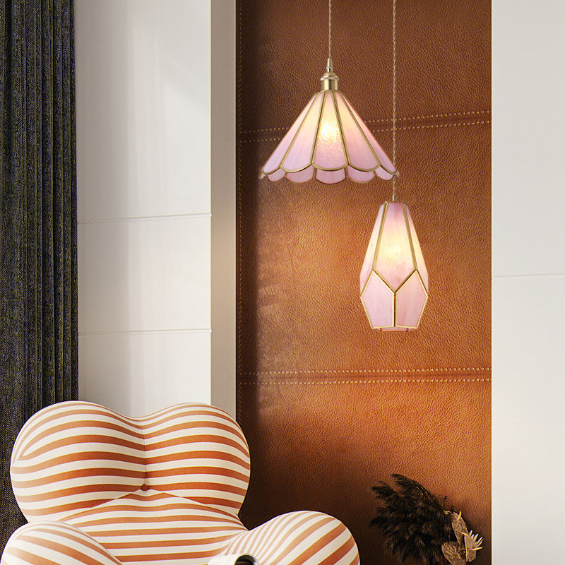 Taavita Style Hanging Lighting Treatment - Shaded Glass Hanging Pendant with Brass Canopy