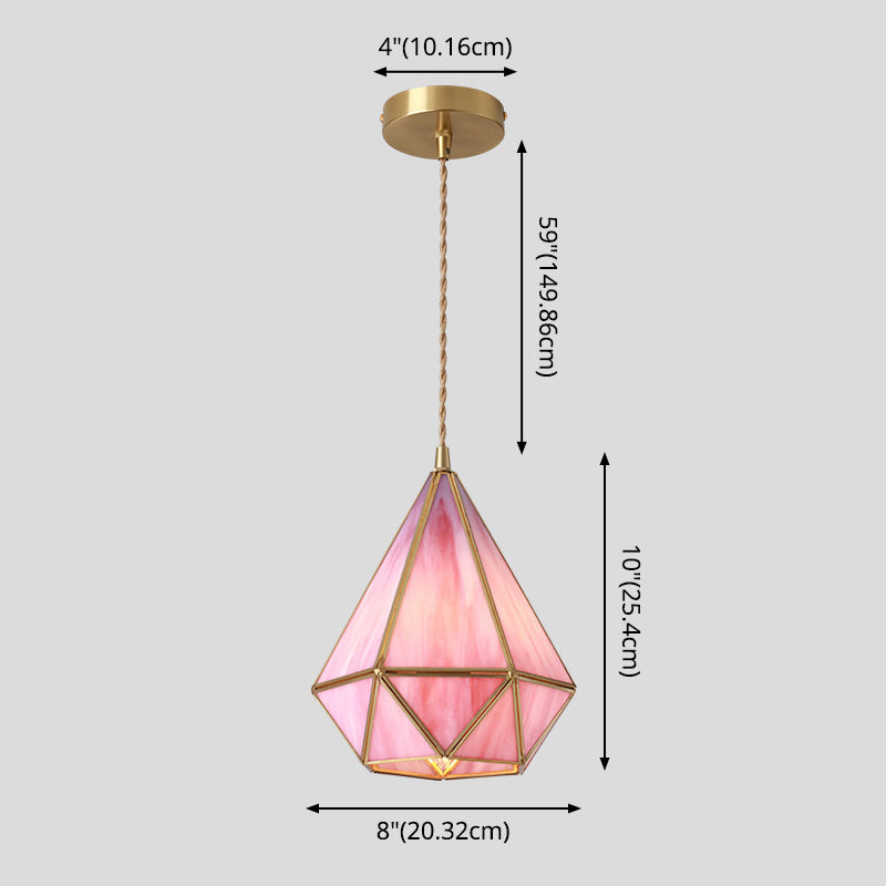 Taavita Style Hanging Lighting Treatment - Shaded Glass Hanging Pendant with Brass Canopy