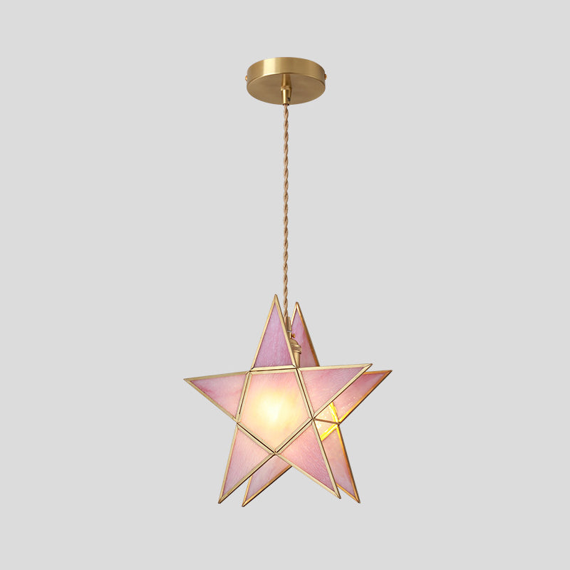 Suspended Lighting Fixture Tiffany Style Shaded Glass Hanging Pendant with Brass Canopy Pink Linear Canopy Clearhalo 'Ceiling Lights' 'Glass shade' 'Glass' 'Modern Pendants' 'Modern' 'Pendant Lights' 'Pendants' Lighting' 2593539