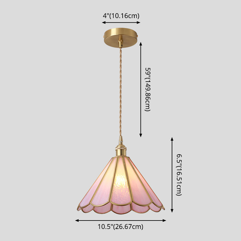 Taavita Style Hanging Lighting Treatment - Shaded Glass Hanging Pendant with Brass Canopy