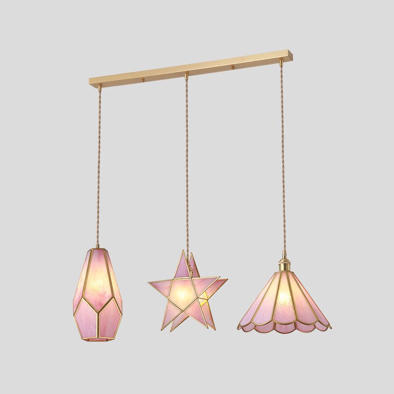 Suspended Lighting Fixture Tiffany Style Shaded Glass Hanging Pendant with Brass Canopy Clearhalo 'Ceiling Lights' 'Glass shade' 'Glass' 'Modern Pendants' 'Modern' 'Pendant Lights' 'Pendants' Lighting' 2593521