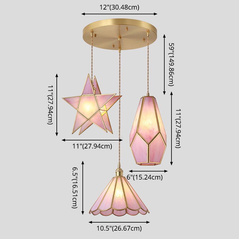 Taavita Style Hanging Lighting Treatment - Shaded Glass Hanging Pendant with Brass Canopy