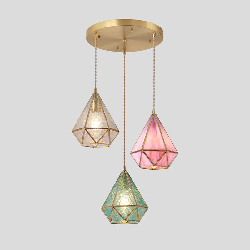 Suspended Lighting Fixture Tiffany Style Shaded Glass Hanging Pendant with Brass Canopy Clearhalo 'Ceiling Lights' 'Glass shade' 'Glass' 'Modern Pendants' 'Modern' 'Pendant Lights' 'Pendants' Lighting' 2593558