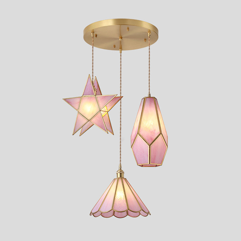 Suspended Lighting Fixture Tiffany Style Shaded Glass Hanging Pendant with Brass Canopy Clear Lotus Clearhalo 'Ceiling Lights' 'Glass shade' 'Glass' 'Modern Pendants' 'Modern' 'Pendant Lights' 'Pendants' Lighting' 2593534