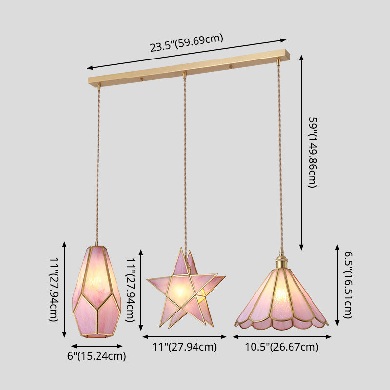 Taavita Style Hanging Lighting Treatment - Shaded Glass Hanging Pendant with Brass Canopy