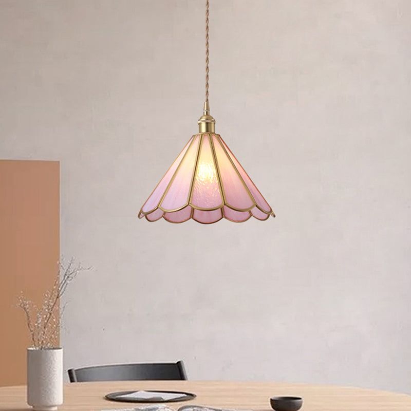 Taavita Style Hanging Lighting Treatment - Shaded Glass Hanging Pendant with Brass Canopy