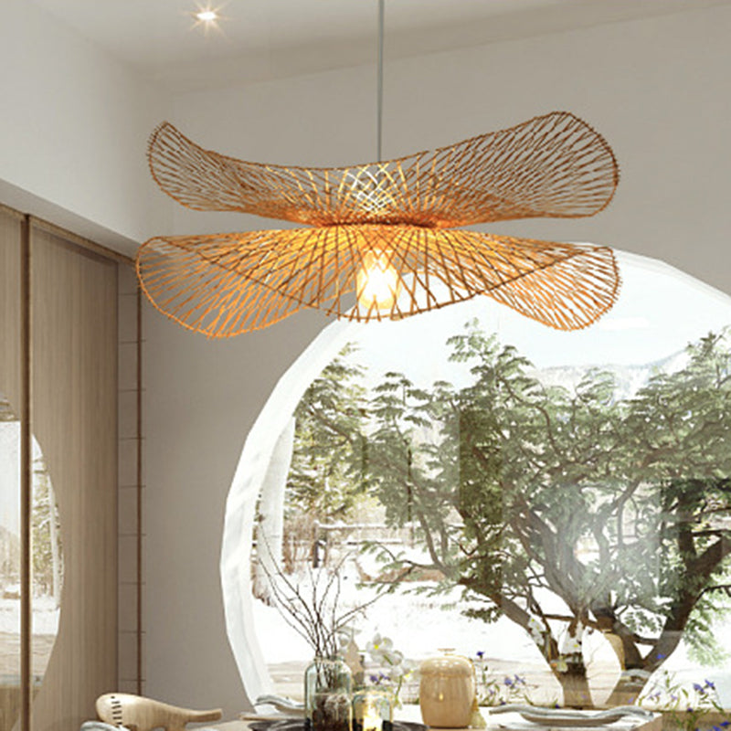 Single Hallway Ceiling Suspension Lamp Minimalist Wood Pendant with Ruffle Bamboo Shade Clearhalo 'Ceiling Lights' 'Pendant Lights' 'Pendants' Lighting' 2593598