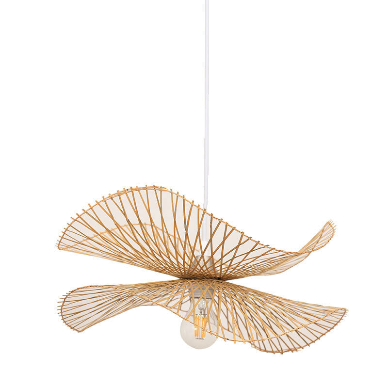 Taavita Deckensuspensionslamp Minimalist Wood Pendant with Ruffled Bamboo Shade - Oriental, Round, Rattan, E26/E27, LED/Bulb/Fluorescent, 1 Light, Interiors, Fixed Height 8"