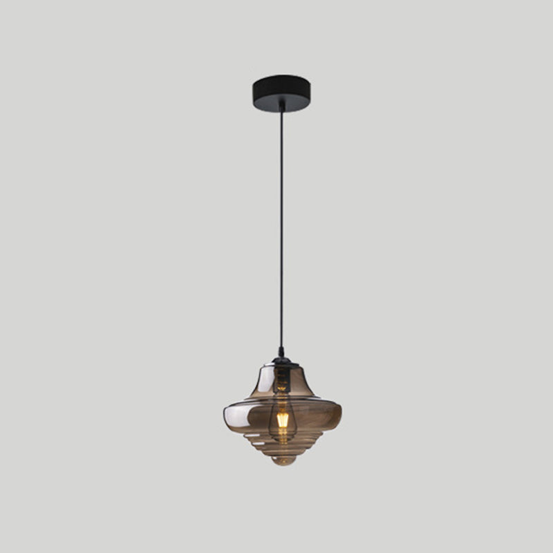 Taavita Head Spiral Ceiling Pendant Light Easy Retro Glass Pendant Lamp for the Restaurant in Cognac Smoke Gray