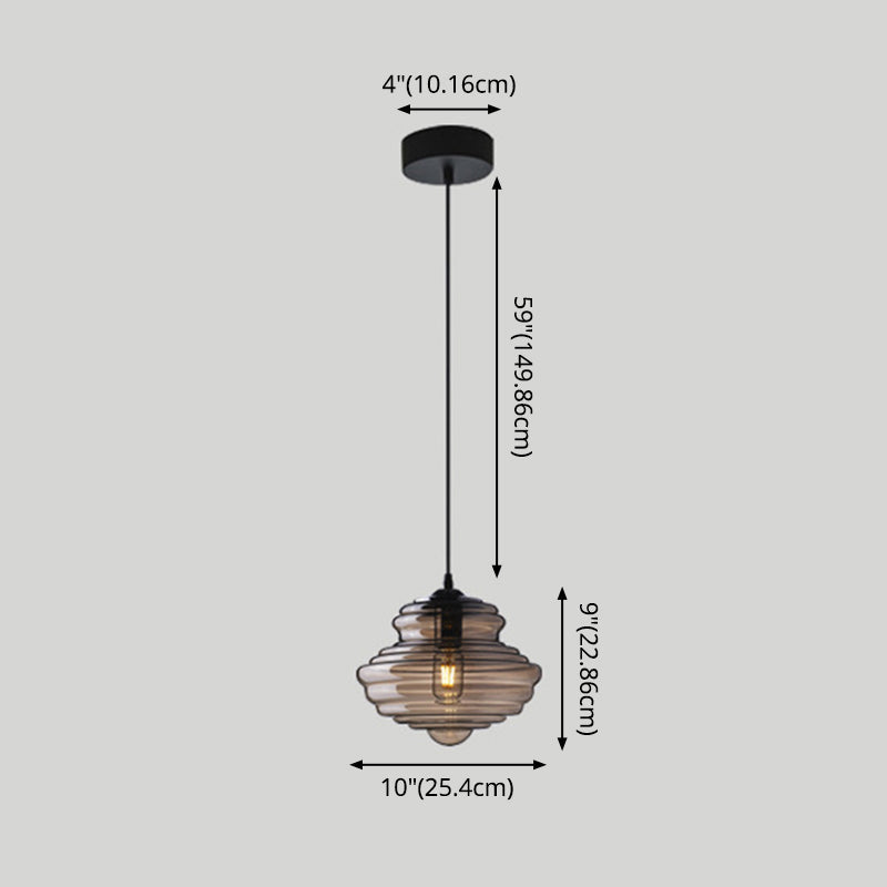 Taavita Head Spiral Ceiling Pendant Light Easy Retro Glass Pendant Lamp for the Restaurant in Cognac Smoke Gray