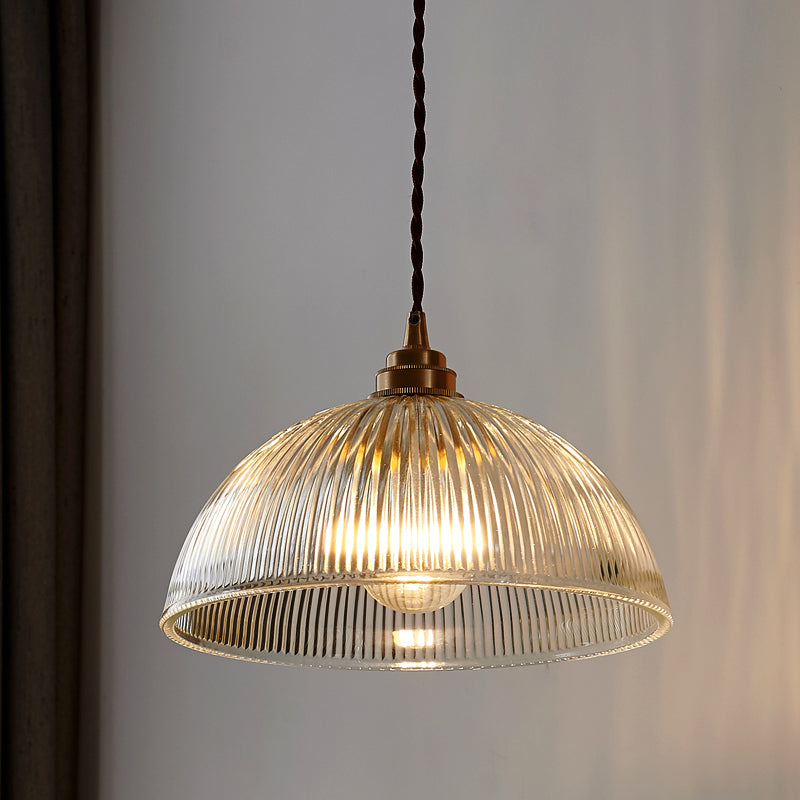 Taavita Ribbed Glass Shaded Pendant Light Simple Elegance Brass Mini Hanging Lamp for Dining Room