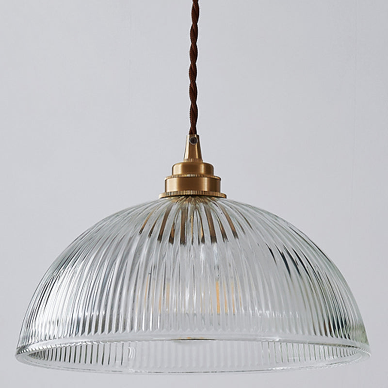 Bowl Ribbed Glass Shaded Pendant Light Simplicity Brass Mini Hanging Lamp for Dining Room Clear Clearhalo 'Ceiling Lights' 'Glass shade' 'Glass' 'Modern Pendants' 'Modern' 'Pendant Lights' 'Pendants' Lighting' 2594281