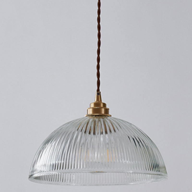 Bowl Ribbed Glass Shaded Pendant Light Simplicity Brass Mini Hanging Lamp for Dining Room Clearhalo 'Ceiling Lights' 'Glass shade' 'Glass' 'Modern Pendants' 'Modern' 'Pendant Lights' 'Pendants' Lighting' 2594284