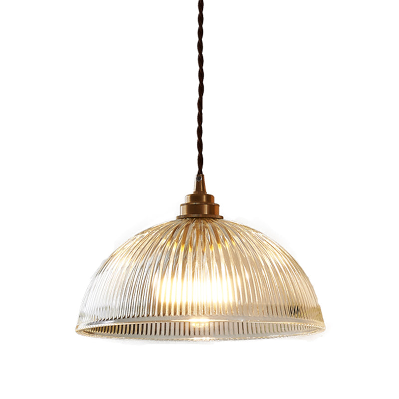 Taavita Ribbed Glass Shaded Pendant Light Simple Elegance Brass Mini Hanging Lamp for Dining Room