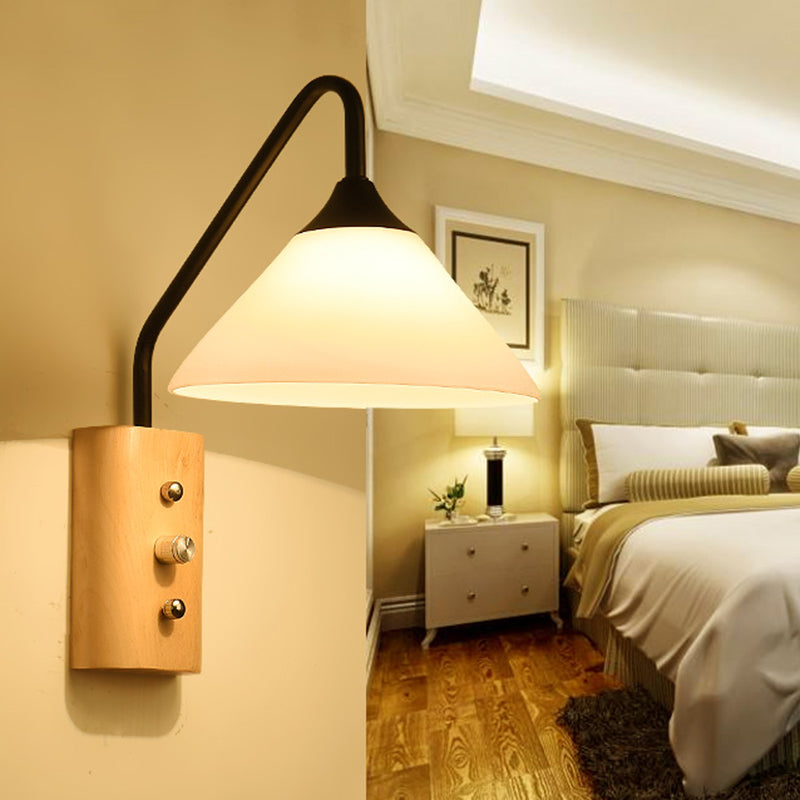 Taavita Wall Lamp Glass Wall Lighting Wood Downlight for Study Room Bedroom