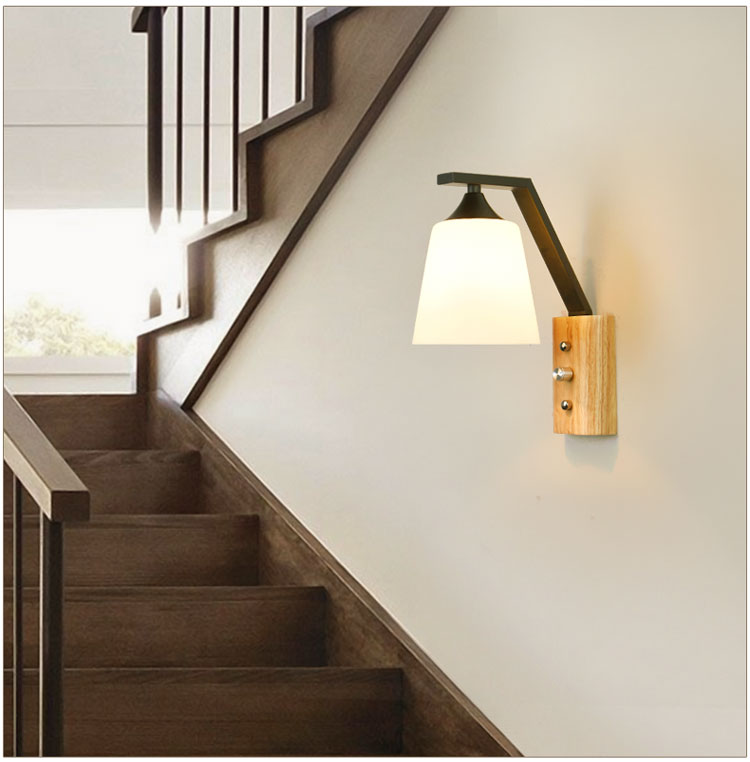 Taavita Wall Lamp Glass Wall Lighting Wood Downlight for Study Room Bedroom