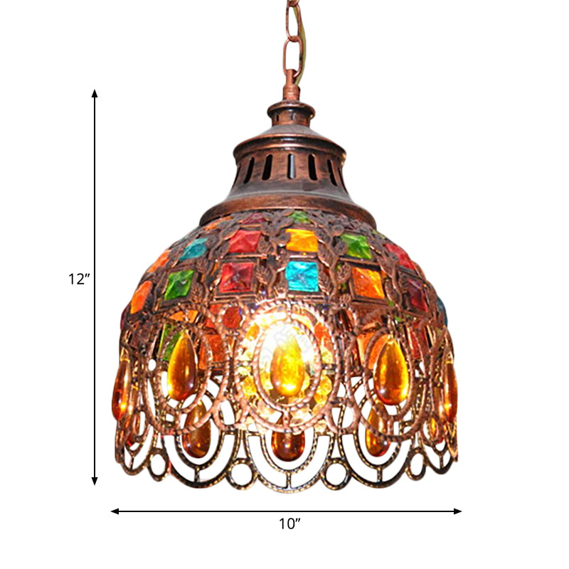 Taavita Domed Ceiling Pendant Light with Crystal Accent in Weathered Copper | Bohemia Style 1 Light Hanging Bowl Fixture