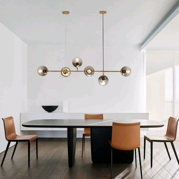 6 Light Modern Gold Metal Island Pendant Lighting Spherical Smoke Glass Island Ceiling Light for Dining Table Clearhalo 'Ceiling Lights' 'Island Lights' 'Lighting' 2605111