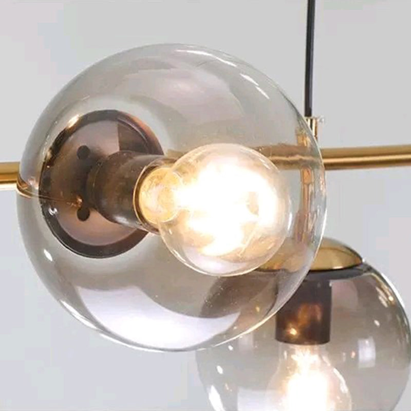 6 Light Modern Gold Metal Island Pendant Lighting with Spherical Smoke Glass for Dining Table Ceiling Light by Taavita