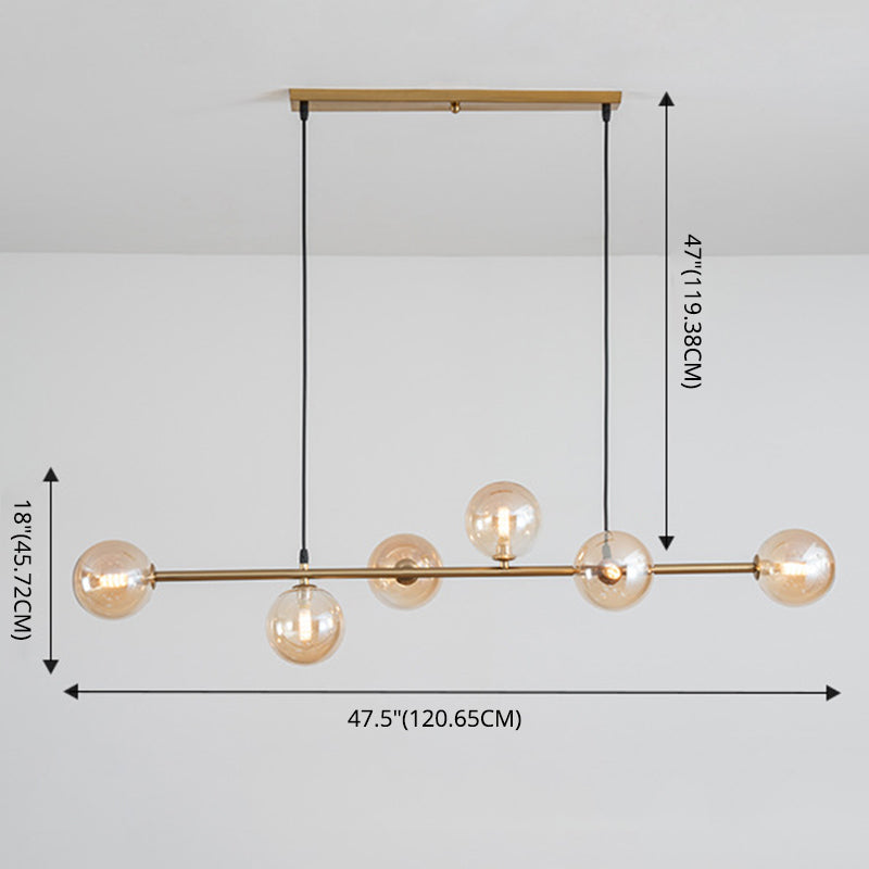 6 Modern Light Gold Metal Island Heaters Lighting Globe Glass Ceiling Light for Dining Table