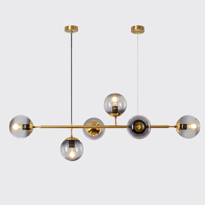 6 Light Modern Gold Metal Island Pendant Lighting Spherical Glass Island Ceiling Light for Dining Table Clearhalo 'Ceiling Lights' 'Island Lights' 'Lighting' 2605196