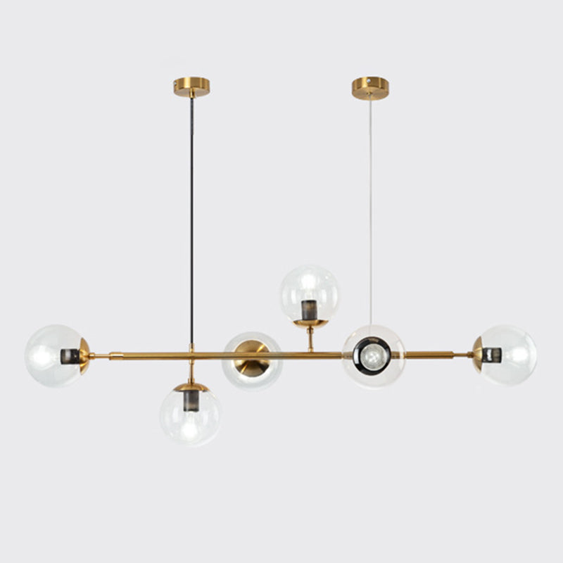 6 Light Modern Gold Metal Island Pendant Lighting Spherical Glass Island Ceiling Light for Dining Table Clearhalo 'Ceiling Lights' 'Island Lights' 'Lighting' 2605198