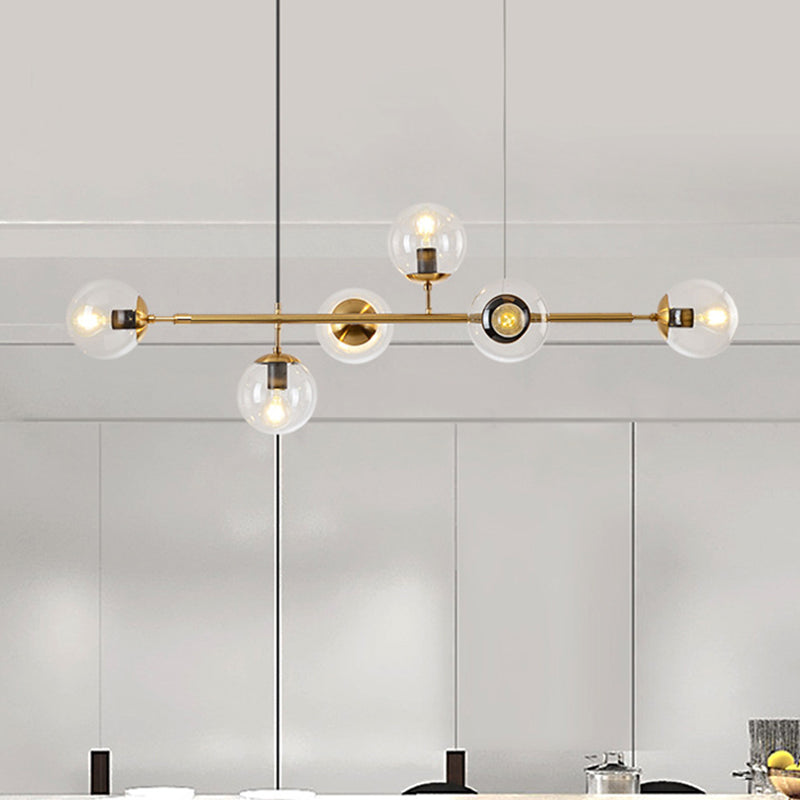 6 Modern Light Gold Metal Island Heaters Lighting Globe Glass Ceiling Light for Dining Table