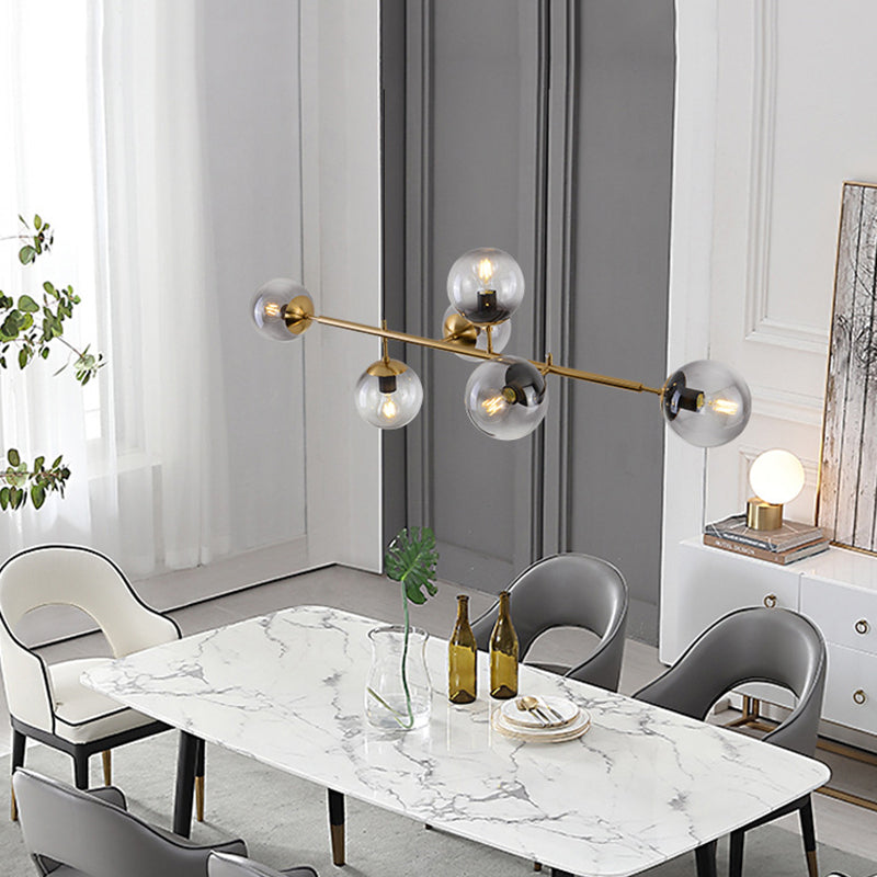 6 Modern Light Gold Metal Island Heaters Lighting Globe Glass Ceiling Light for Dining Table