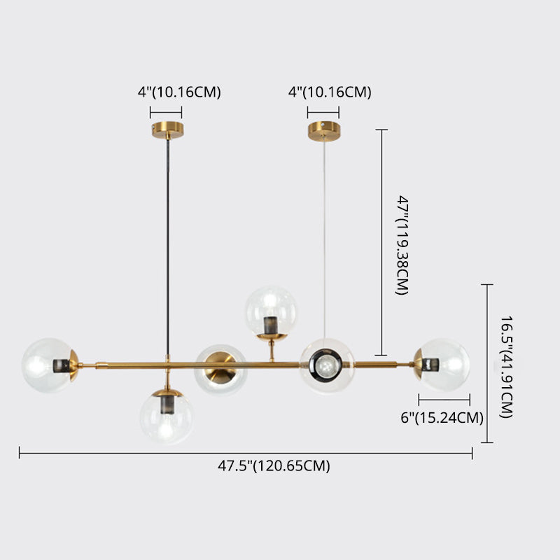 6 Modern Light Gold Metal Island Heaters Lighting Globe Glass Ceiling Light for Dining Table