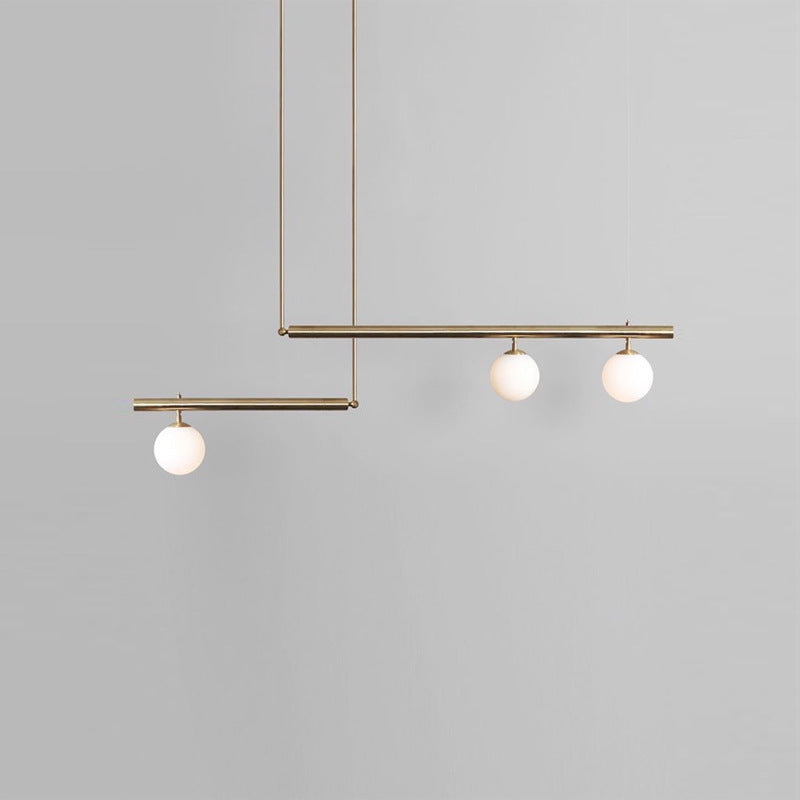 Modern Minimalism Gold Metal Linear Island Pendant Lighting Globe Glass Island Ceiling Light for Living Room Clearhalo 'Ceiling Lights' 'Island Lights' 'Lighting' 2605267