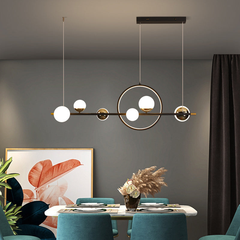 6 Light Modern Black Metal Island Pendant Lighting Spherical Glass Island Ceiling Light for Dining Table