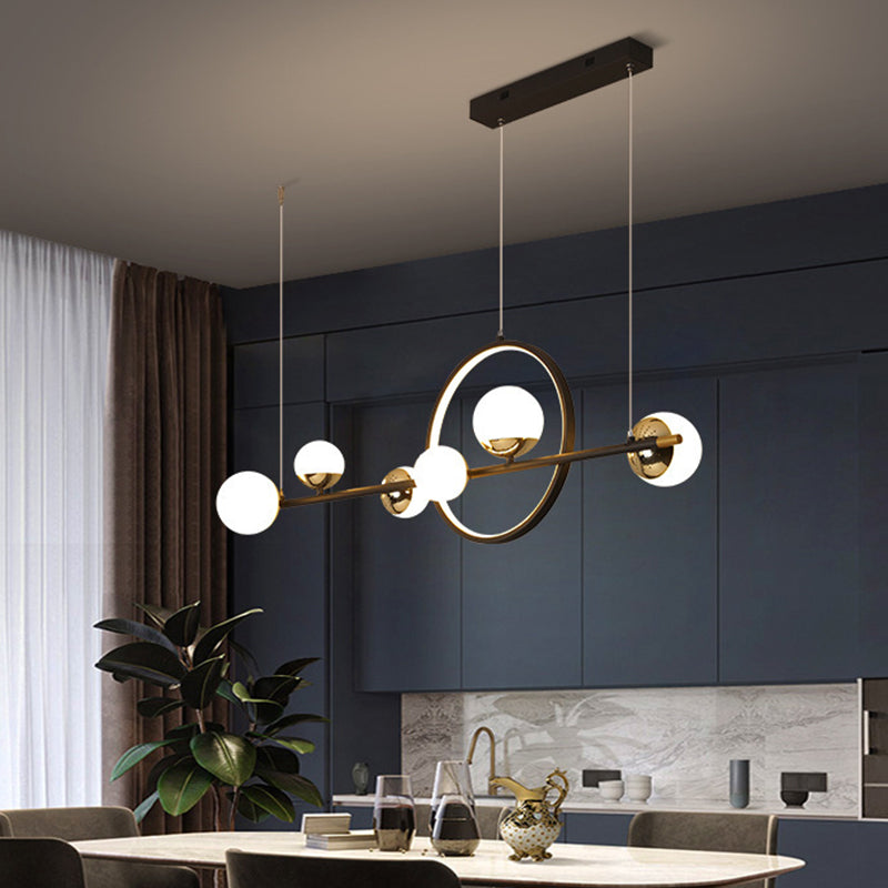 6 Light Modern Black Metal Island Pendant Lighting Spherical Glass Island Ceiling Light for Dining Table