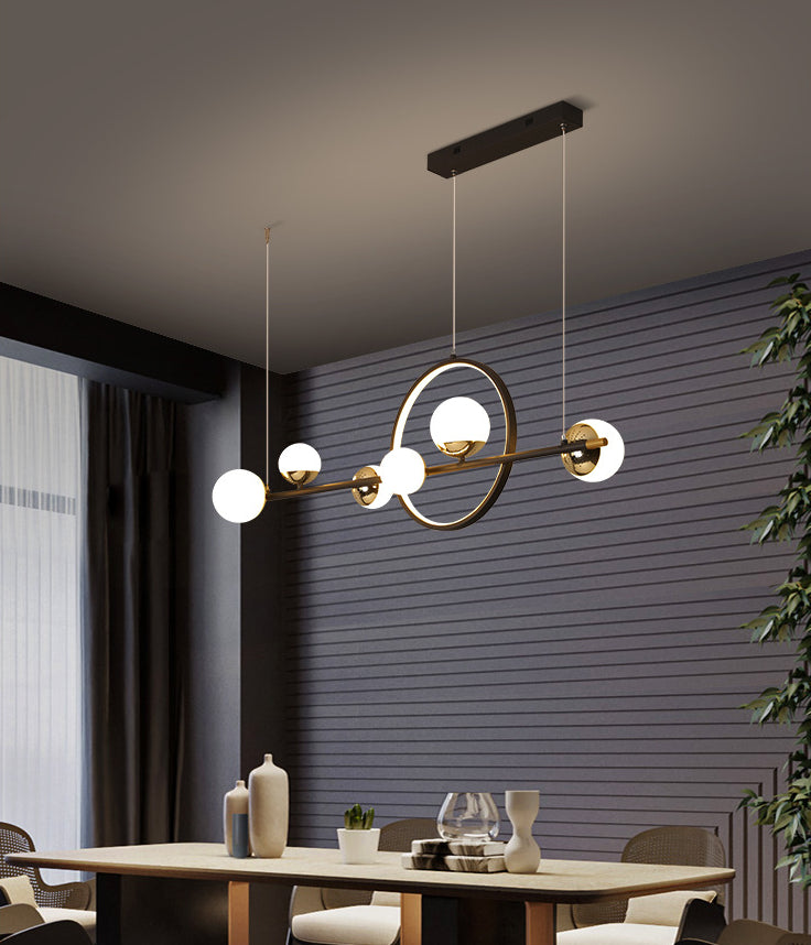 6 Light Modern Black Metal Island Pendant Lighting Spherical Glass Island Ceiling Light for Dining Table