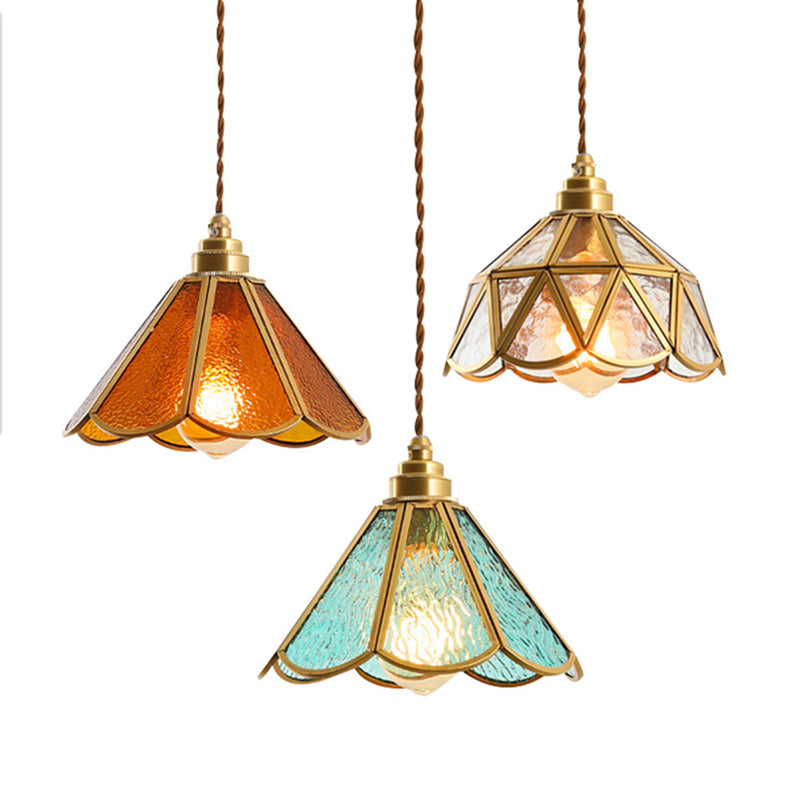 Taavita Clear Glass Pendant Lamp 1 Light Tiffany-Style Pendant Light for Bedroom with Cone Dome Shade in Clear Amber Blue