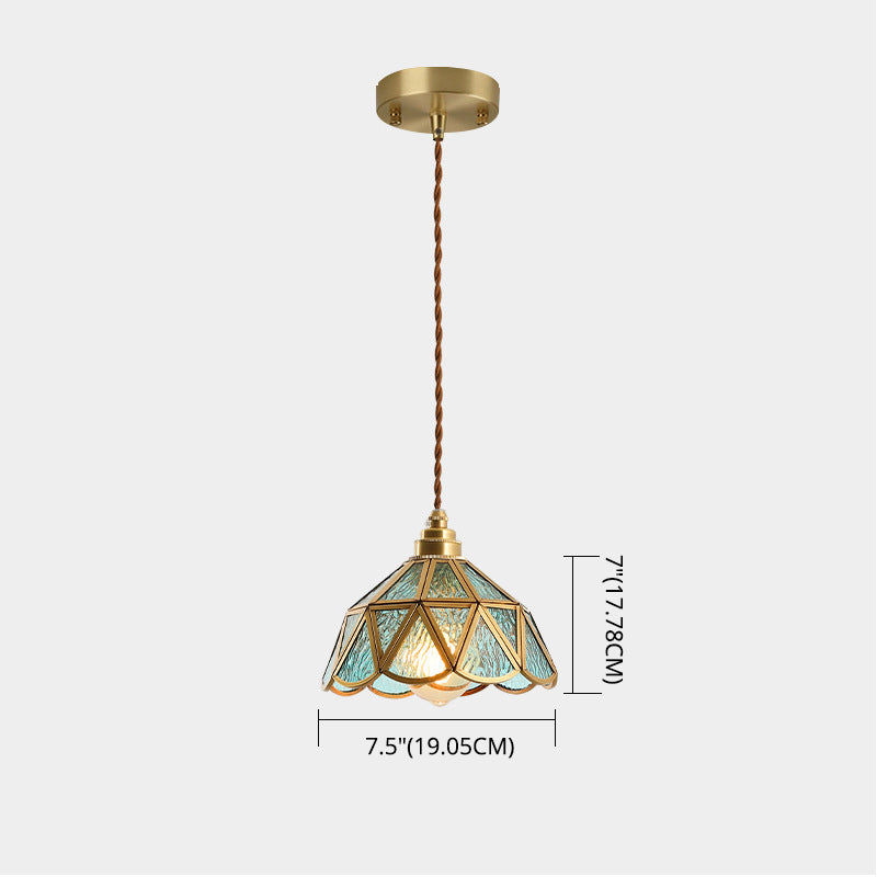 Taavita Clear Glass Pendant Lamp 1 Light Tiffany-Style Pendant Light for Bedroom with Cone Dome Shade in Clear Amber Blue