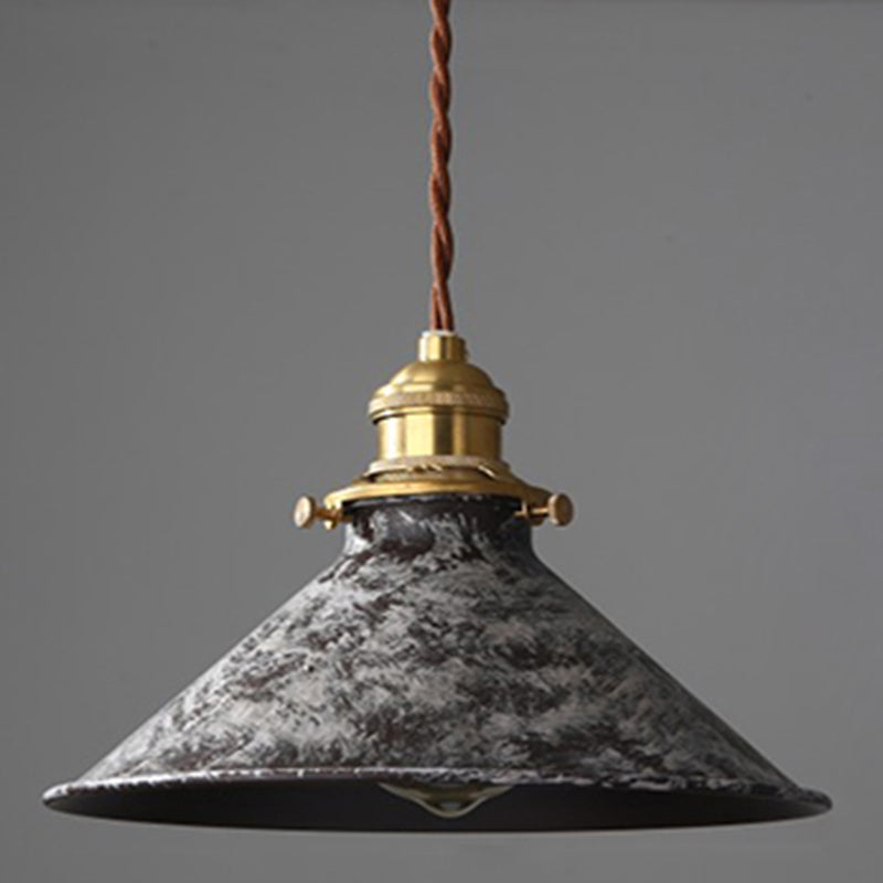 Industrial Wrought Iron Pendant Light 1 Light Metal Railroad Shade Lighting Fixture in Aged Rusty Finish Clearhalo 'Ceiling Lights' 'Pendant Lights' 'Pendants' Lighting' 2611816