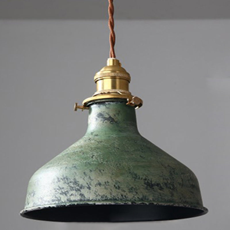 Industrial Wrought Iron Pendant Light 1 Light Metal Railroad Shade Lighting Fixture in Aged Rusty Finish Clearhalo 'Ceiling Lights' 'Pendant Lights' 'Pendants' Lighting' 2611820