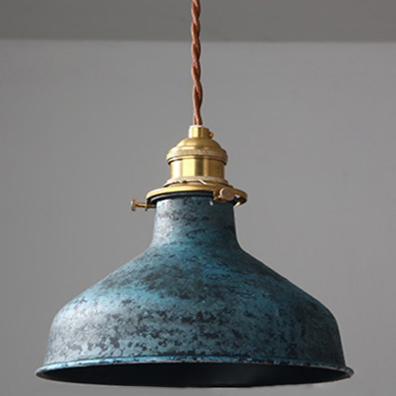 Industrial Wrought Iron Pendant Light 1 Light Metal Railroad Shade Lighting Fixture in Aged Rusty Finish Clearhalo 'Ceiling Lights' 'Pendant Lights' 'Pendants' Lighting' 2611833