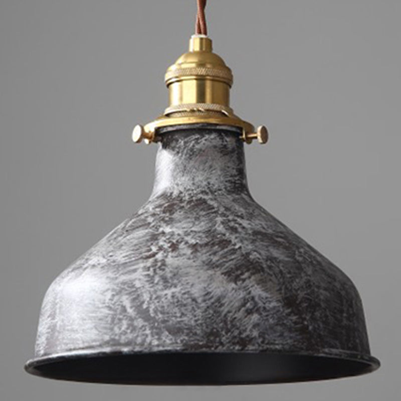 Industrial Wrought Iron Pendant Light 1 Light Metal Railroad Shade Lighting Fixture in Aged Rusty Finish Clearhalo 'Ceiling Lights' 'Pendant Lights' 'Pendants' Lighting' 2611835