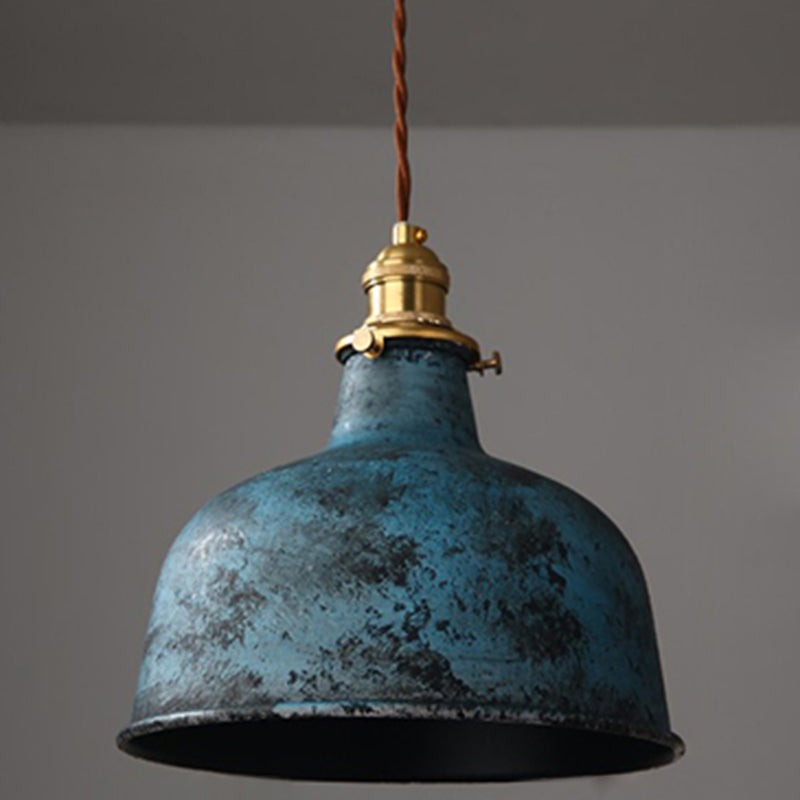 Industrial Wrought Iron Pendant Light 1 Light Metal Railroad Shade Lighting Fixture in Aged Rusty Finish Green Bell Clearhalo 'Ceiling Lights' 'Pendant Lights' 'Pendants' Lighting' 2611825