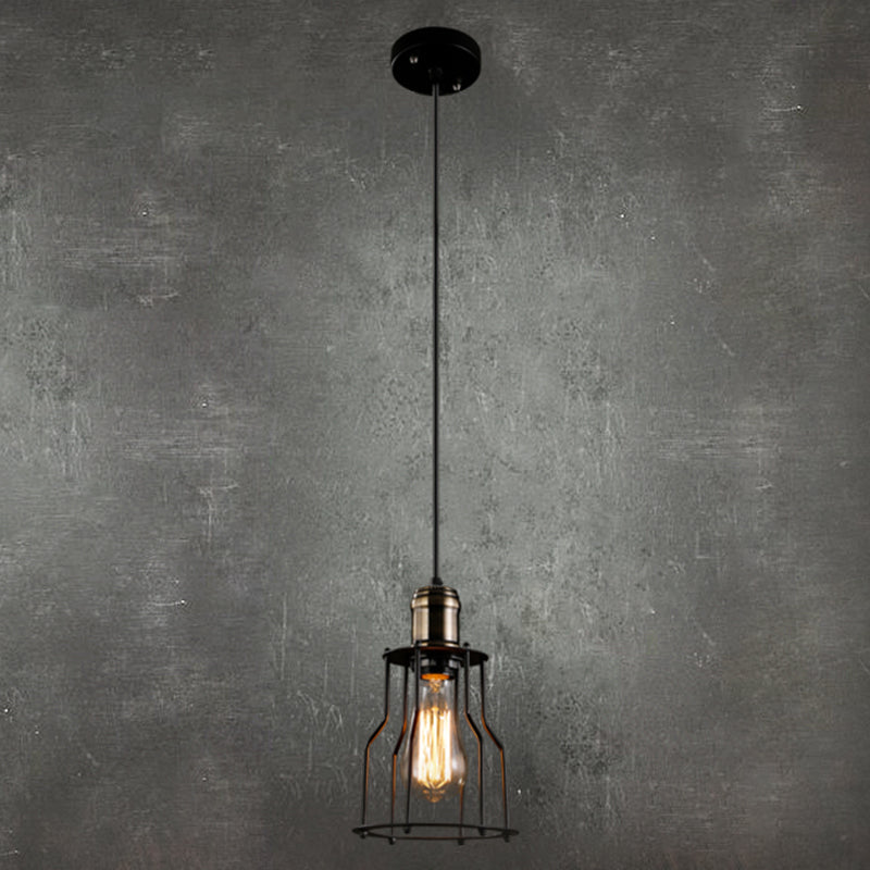 Taavita Retro Industrial Style Decorative Hanging Lamp Black Wrought Iron Frame Single Light Pendant Light for Restaurant Bar