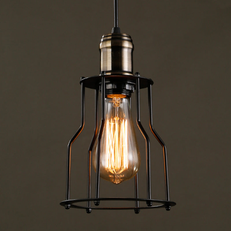 Taavita Retro Industrial Style Decorative Hanging Lamp Black Wrought Iron Frame Single Light Pendant Light for Restaurant Bar