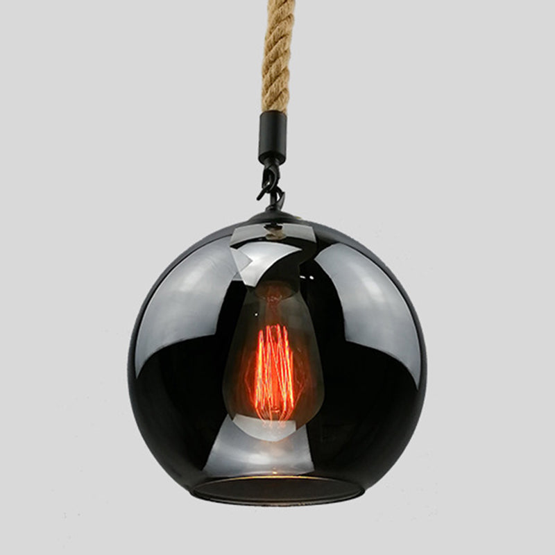 Rustic Globe Glass Shade Hanging Light Vintage Industrial Hemp Rope Pendant Light for Foyer Kitchen Restaurant Clearhalo 'Ceiling Lights' 'Pendant Lights' 'Pendants' Lighting' options 2612199