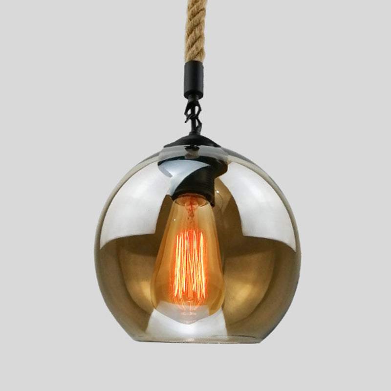 Rustic Globe Glass Shade Hanging Light Vintage Industrial Hemp Rope Pendant Light for Foyer Kitchen Restaurant Clearhalo 'Ceiling Lights' 'Pendant Lights' 'Pendants' Lighting' options 2612194