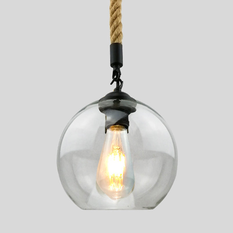 Rustic Globe Glass Shade Hanging Light Vintage Industrial Hemp Rope Pendant Light for Kitchen Foyer Taavita