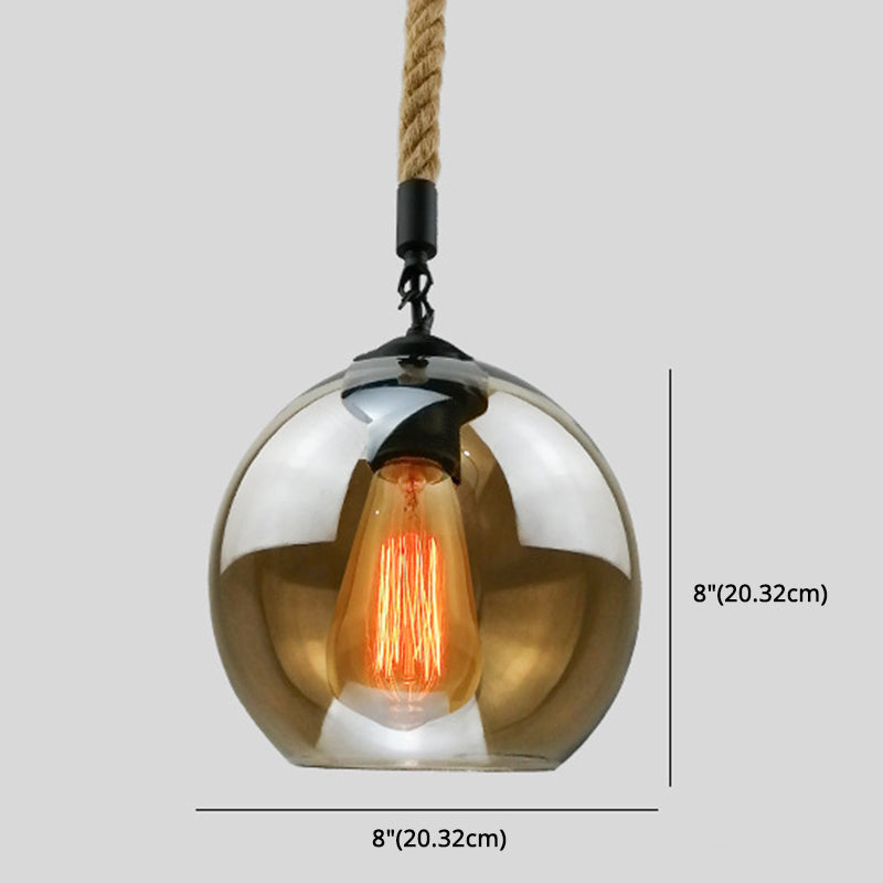 Rustic Globe Glass Shade Hanging Light Vintage Industrial Hemp Rope Pendant Light for Kitchen Foyer Taavita