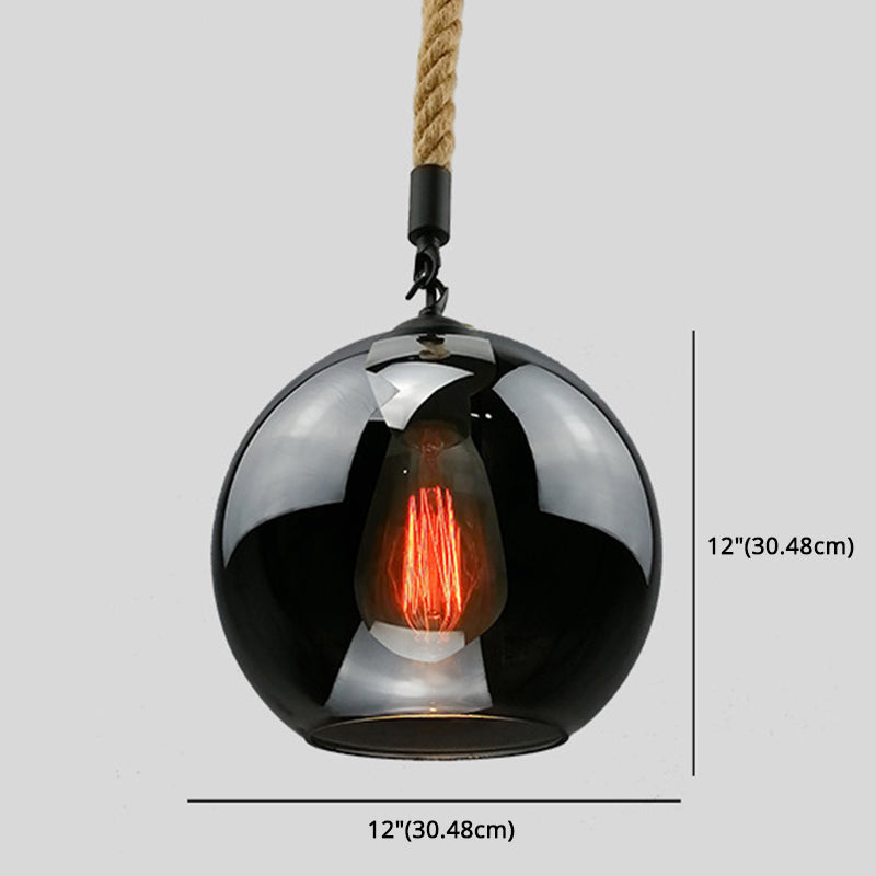 Rustic Globe Glass Shade Hanging Light Vintage Industrial Hemp Rope Pendant Light for Kitchen Foyer Taavita